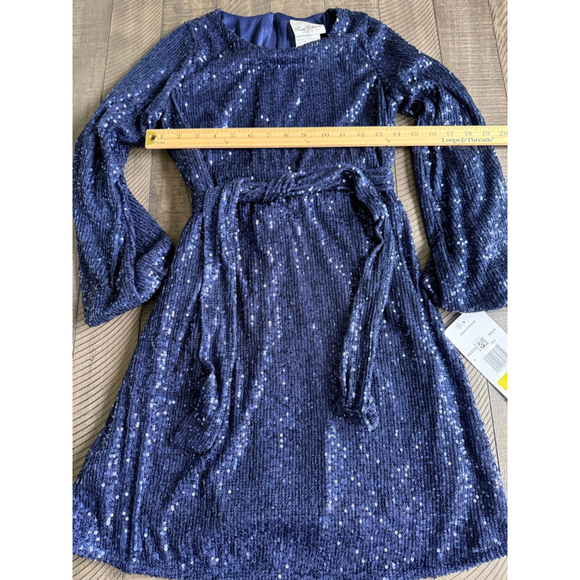 Rare Editions Navy Blue Sequin Belted Party Dress | Size 14 | NWT - Picture 4 of 6